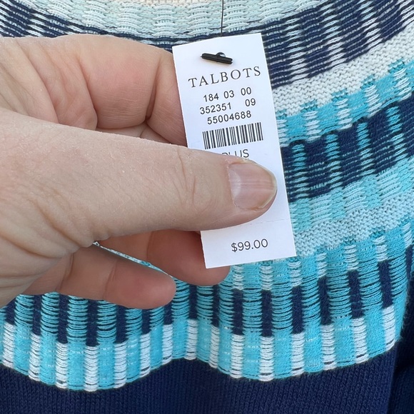 NWT Talbots Gorgeous Blues Green Cream Woven Fair Isle Sweater - Picture 4 of 6